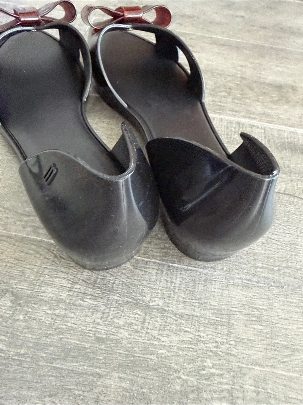 Melissa Black D'Orsay Flats with Burgundy Bow Accent